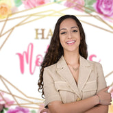 Aperturee - Golden Line Floral White Mothers Day Photo Backdrop